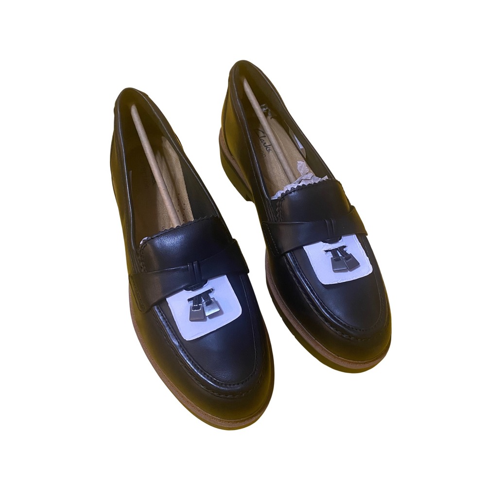 Clarks Westlynn Bella Black Leather Tassel Loafers Womens 11 W Wide Lug Sole